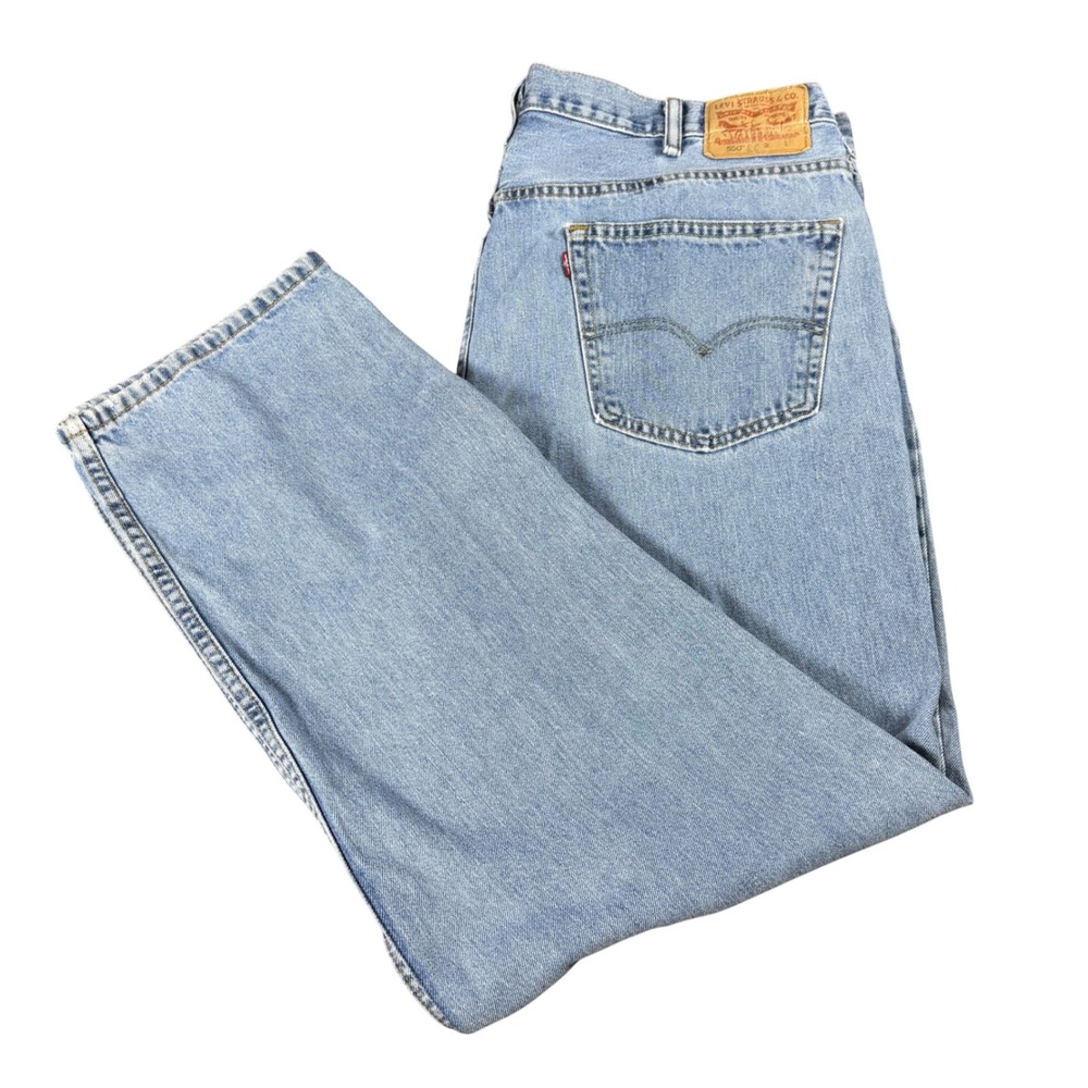 Levis 550 Relaxed Fit Tapered Leg Light Wash Blue Denim Jeans Mens 44x34